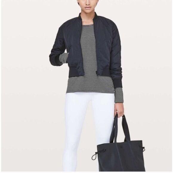 Lululemon Athletica Emerald Stripe Top Tee Long Sleeve Heathered Black Size 8 - Picture 3 of 9